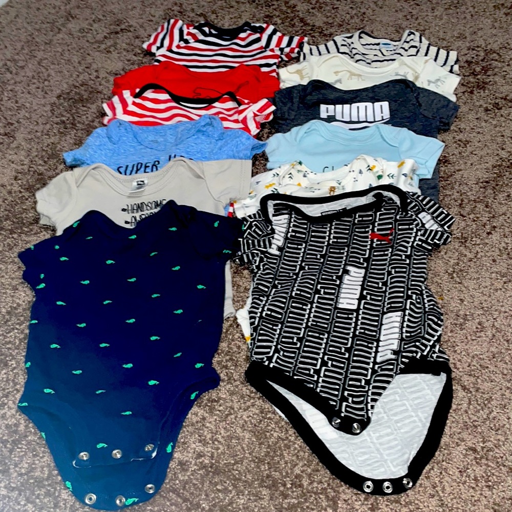 12 baby boy onesies 3-6 months-and  6-9 months